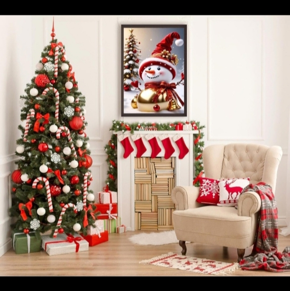 Holiday Winter Christmas Gold Ornament Snowman Diamond Painting Kit New - Picture 2 of 8